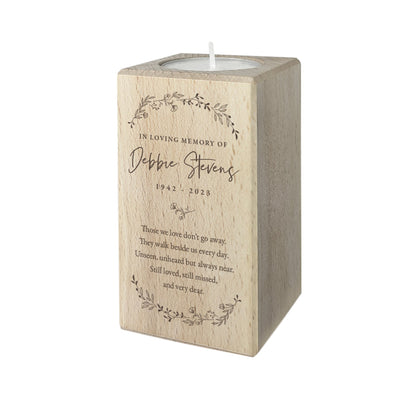 Personalised Solid Wooden Wreath Memorial Tea Light Holder - 2 Sizes