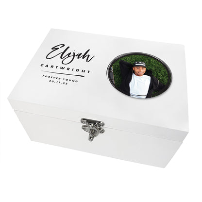 Personalised Modern Any Occasion Circle Photo White Memory Box - 3 Sizes