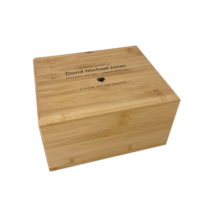 Personalised Bamboo Urn For Cremation Ashes - Name & Icon Design