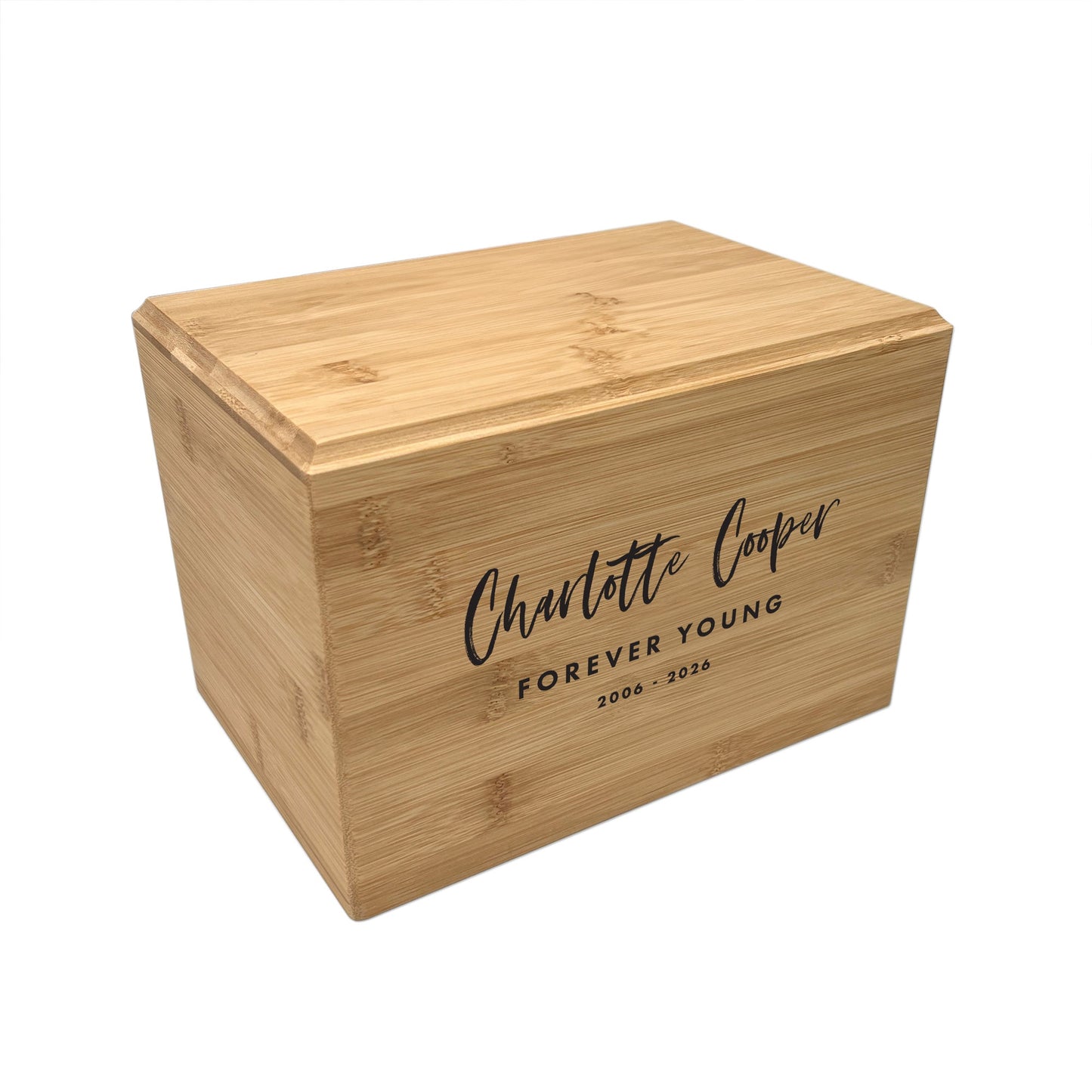 Personalised Bamboo Urn For Cremation Ashes - Modern Script Design