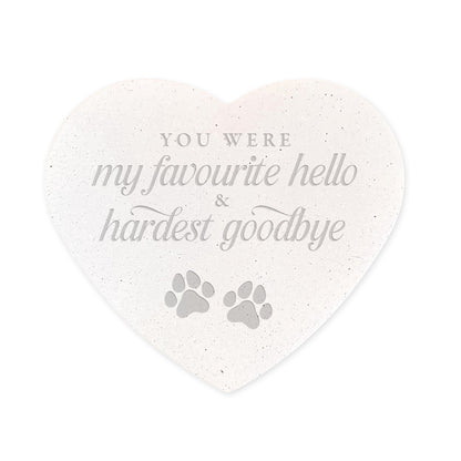 Favourite Hello, Hardest Goodbye Engraved Resin Heart Pet Grave Marker