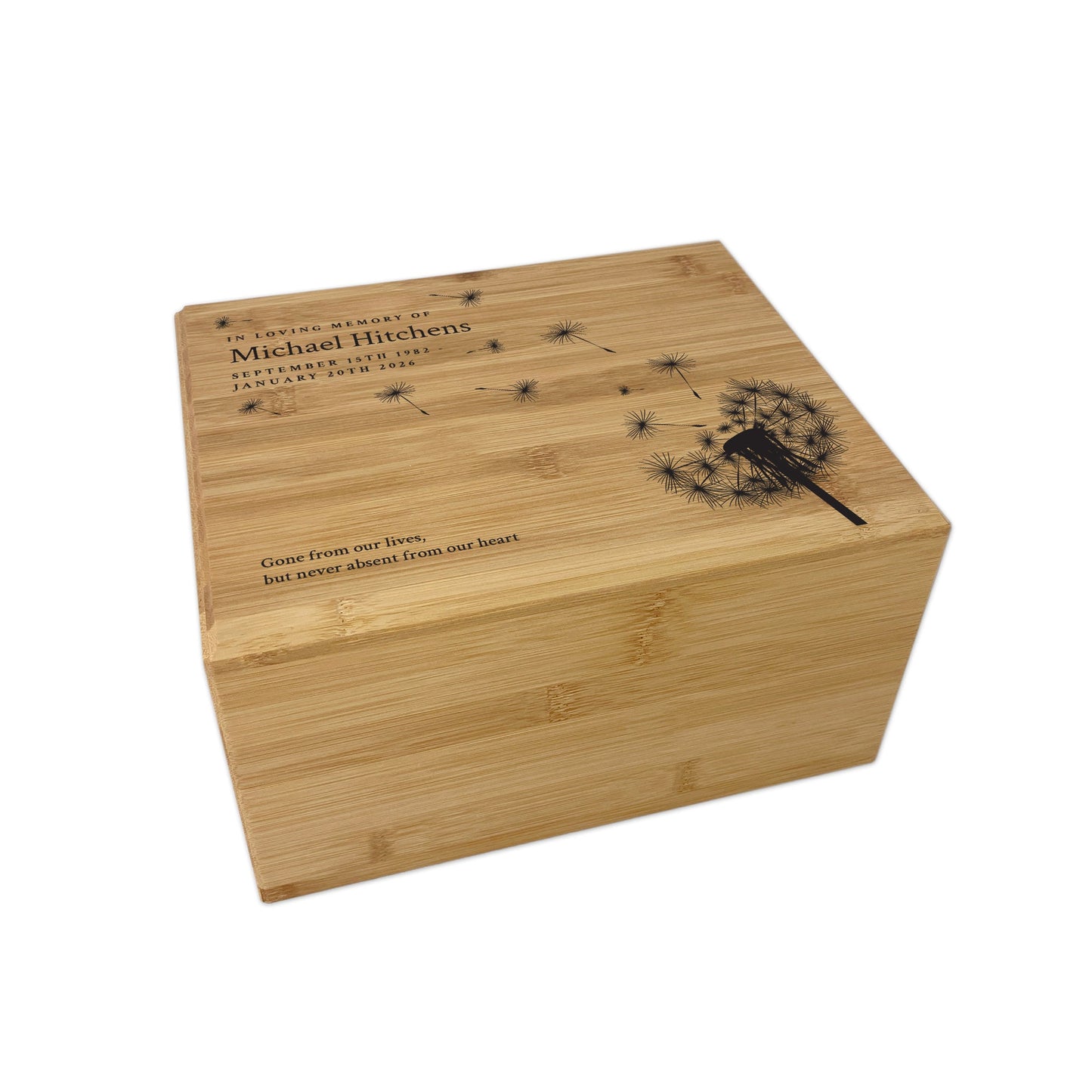 Personalised Bamboo Urn For Cremation Ashes - Dandelion Design