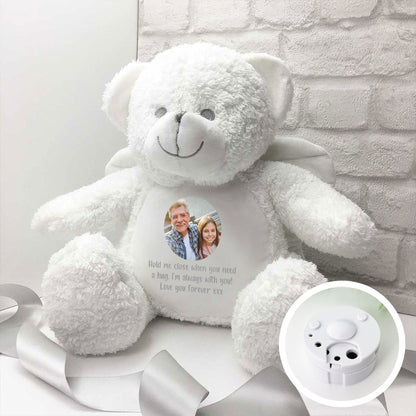 Personalised Photo Record-A-Voice Keepsake Memory Bear - White Angel Wings