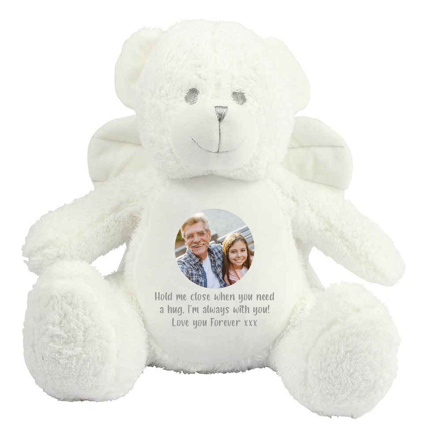 Personalised Photo Comfort Keepsake Bear - White Angel Wings