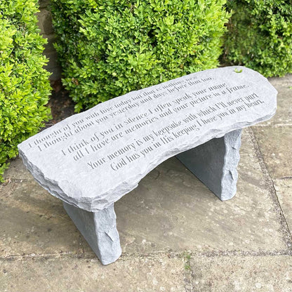 Memorial Stone Bench. Inscribed sentimental verse.