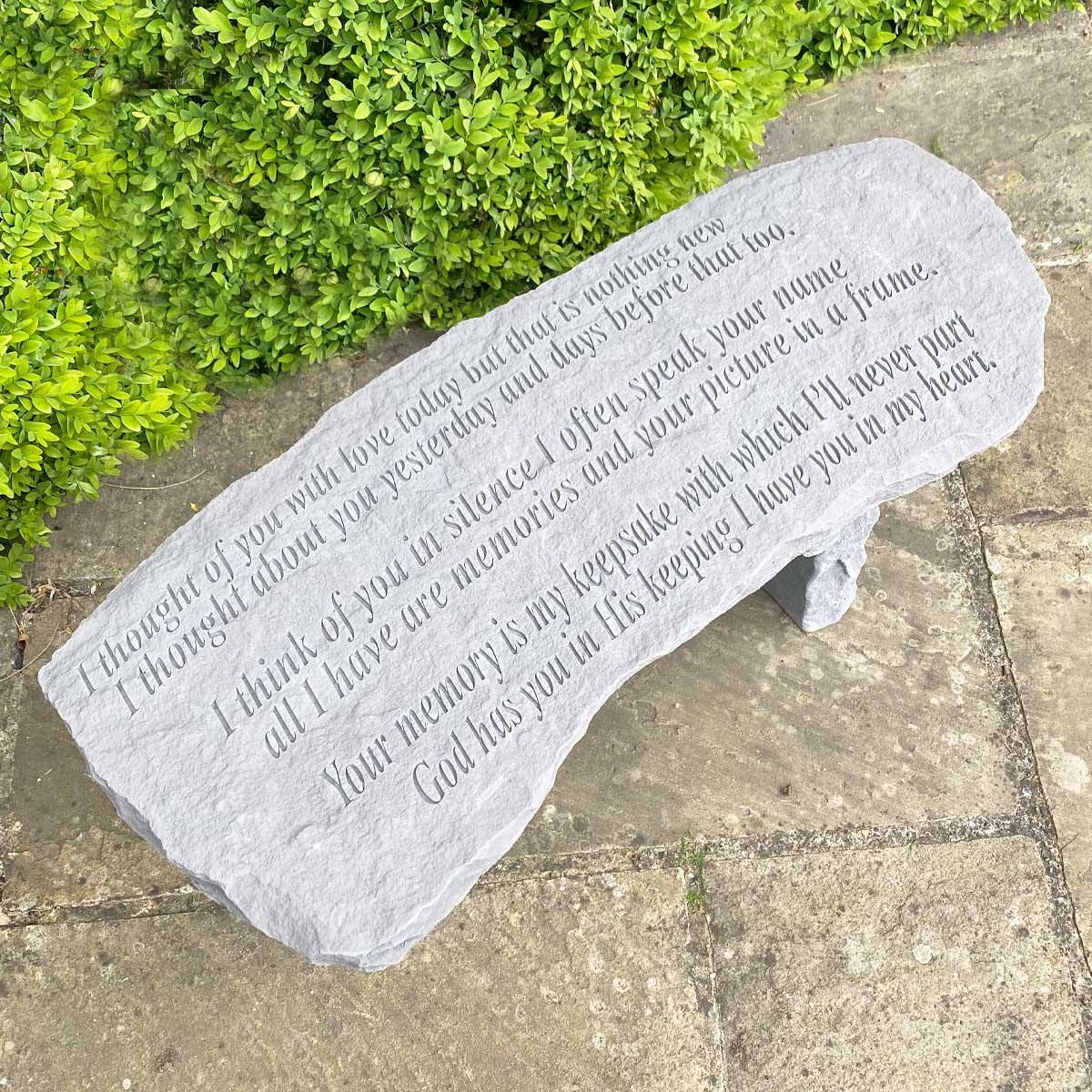 Memorial Stone Bench. Inscribed sentimental verse.