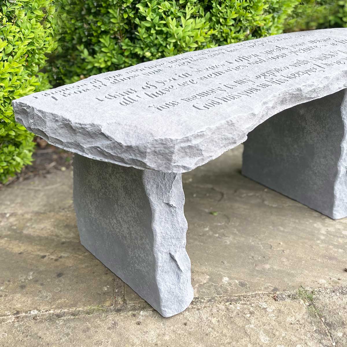 Memorial Stone Bench. Inscribed sentimental verse.