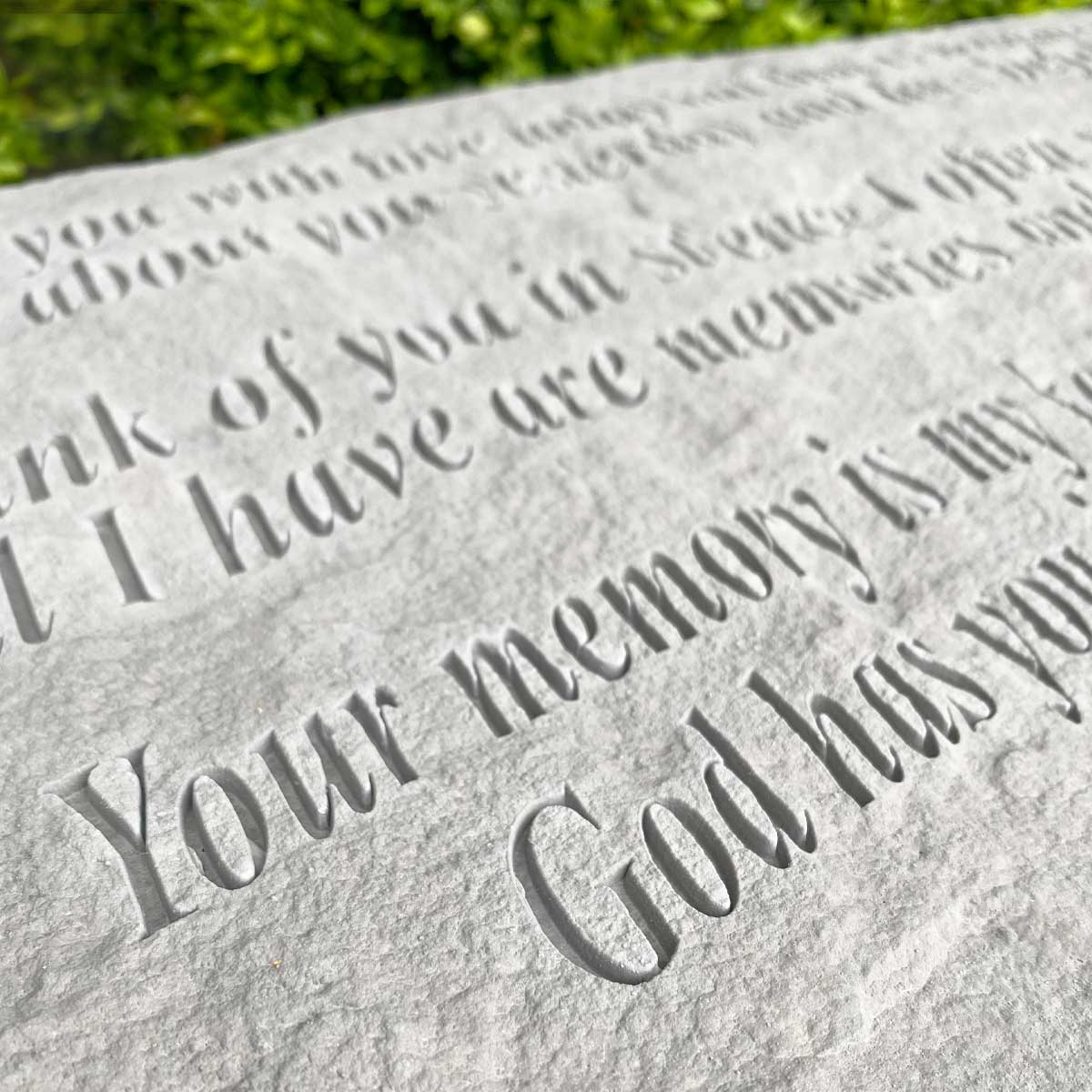 Memorial Stone Bench. Inscribed sentimental verse.