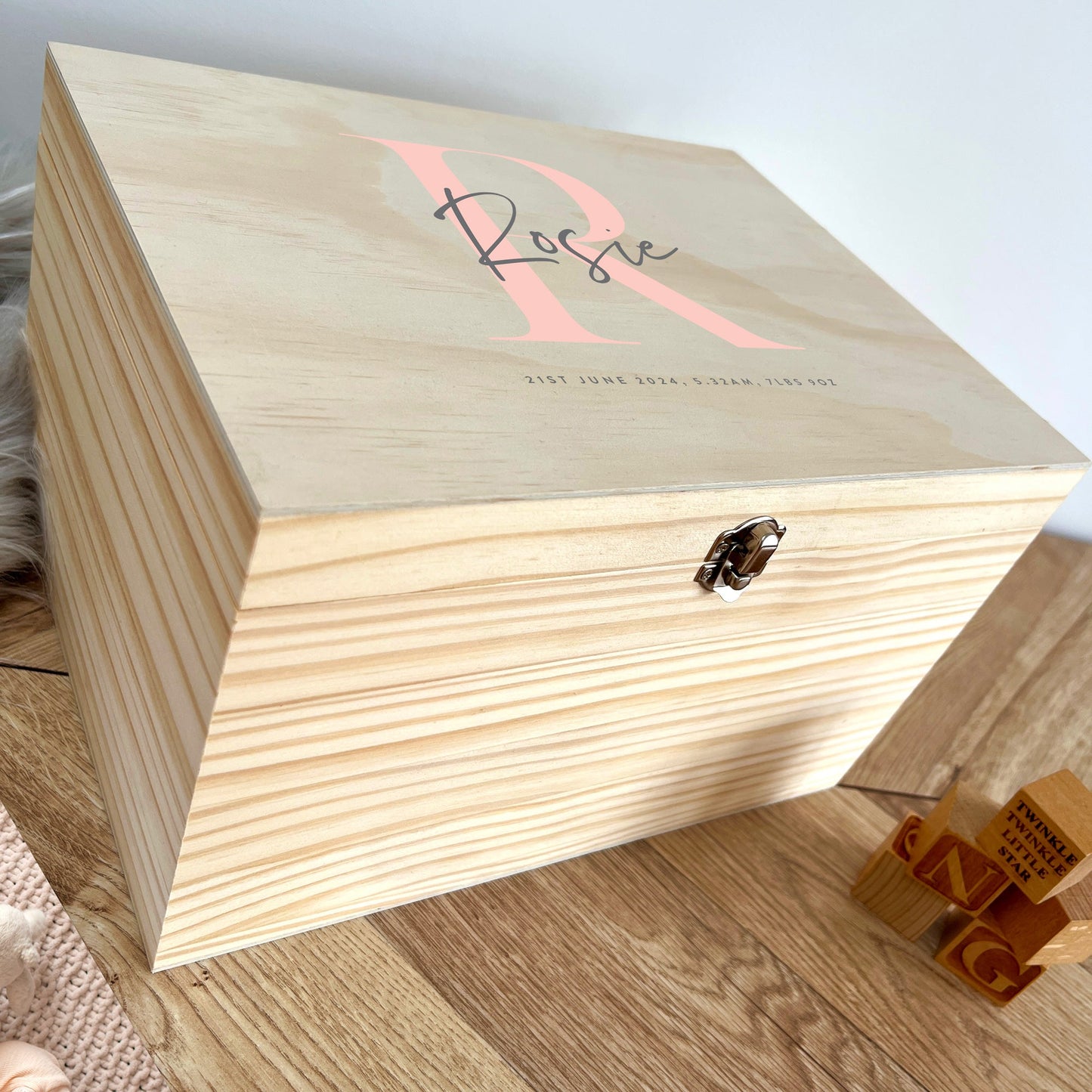 Personalised Name & Initial New Baby Keepsake Box Various Colours - 5 Sizes (16cm | 20cm | 26cm | 30cm | 36cm)