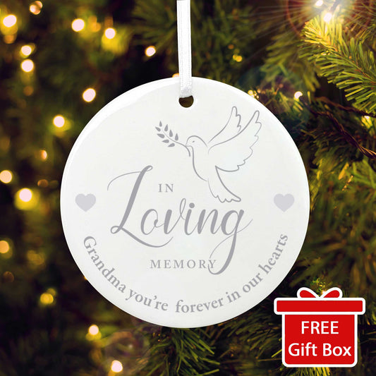 In Loving Memory Dove Ceramic Disc Hanging Decoration + Gift Box