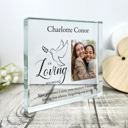 Personalised In Loving Memory Dove Photo Crystal Token