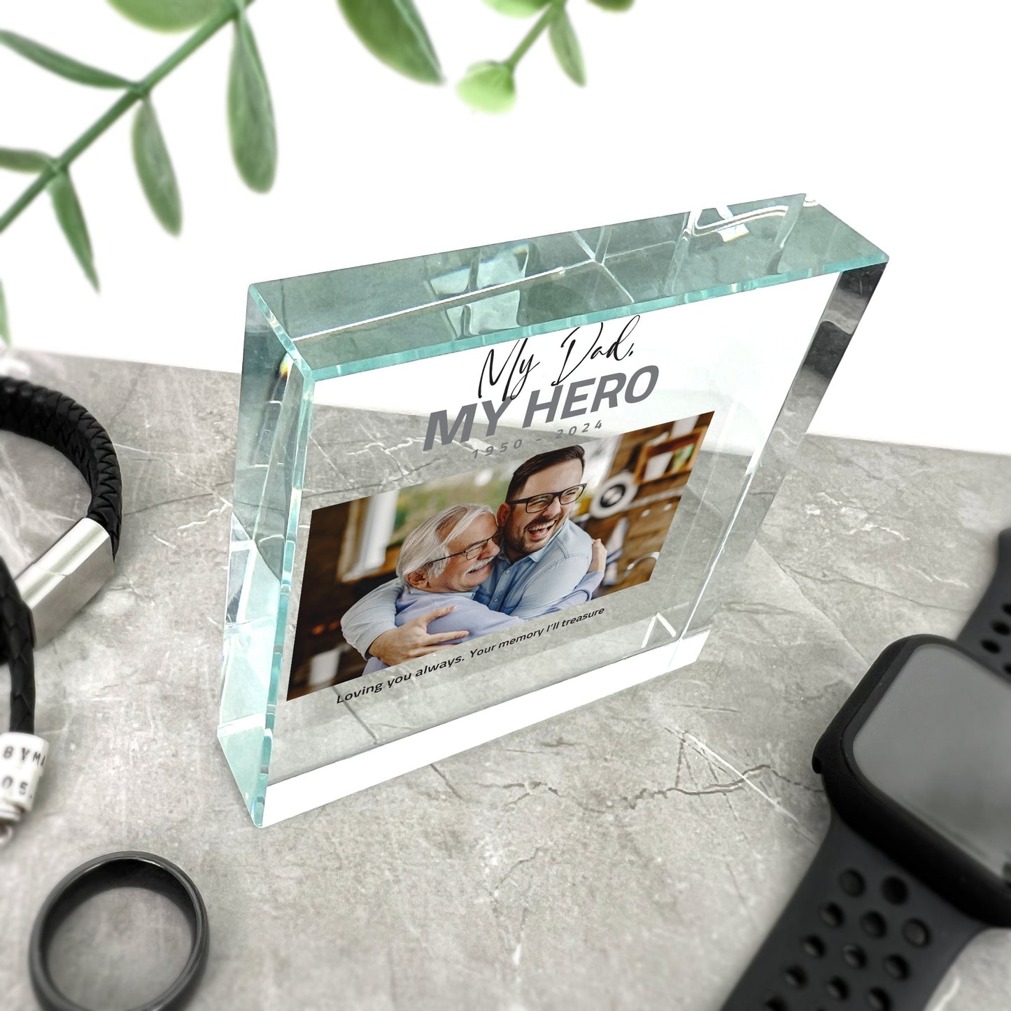 Personalised Memorial Bold Text Photo Crystal Token