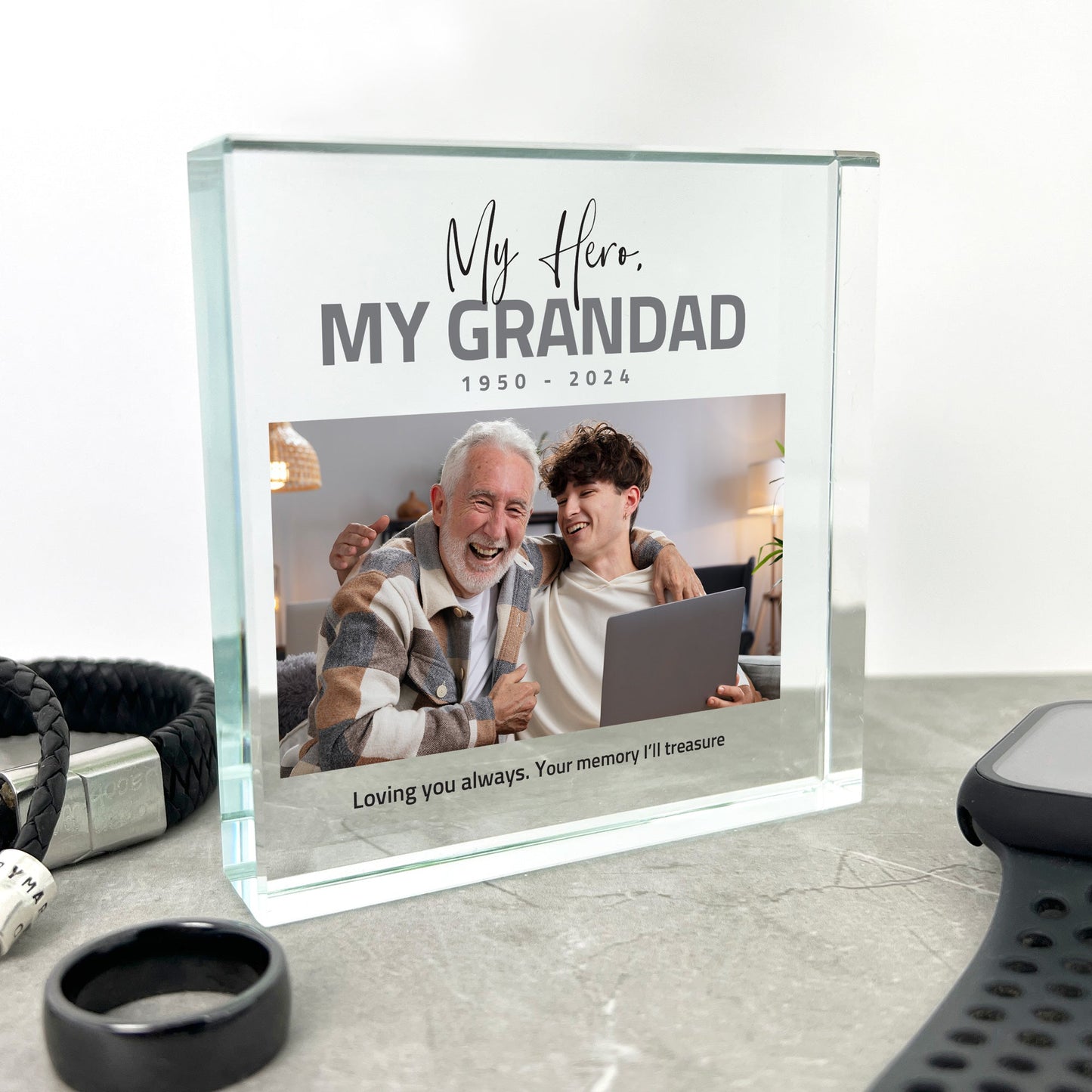 Personalised Memorial Bold Text Photo Crystal Token