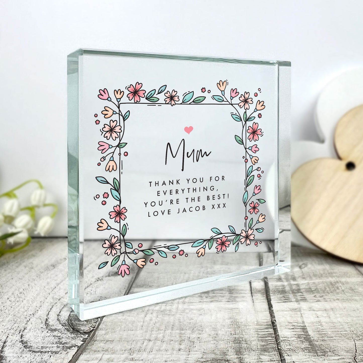 Personalised Any Message Flowers Crystal Token