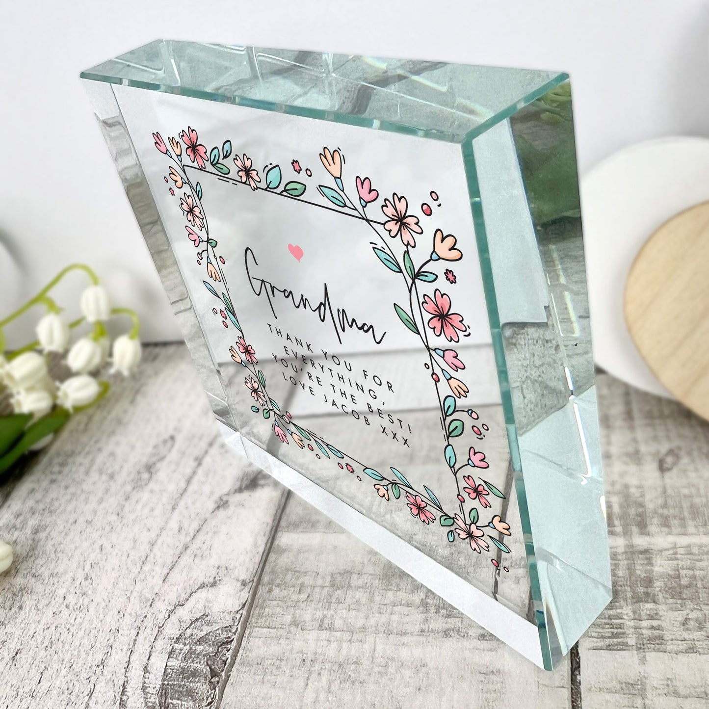 Personalised Any Message Flowers Crystal Token