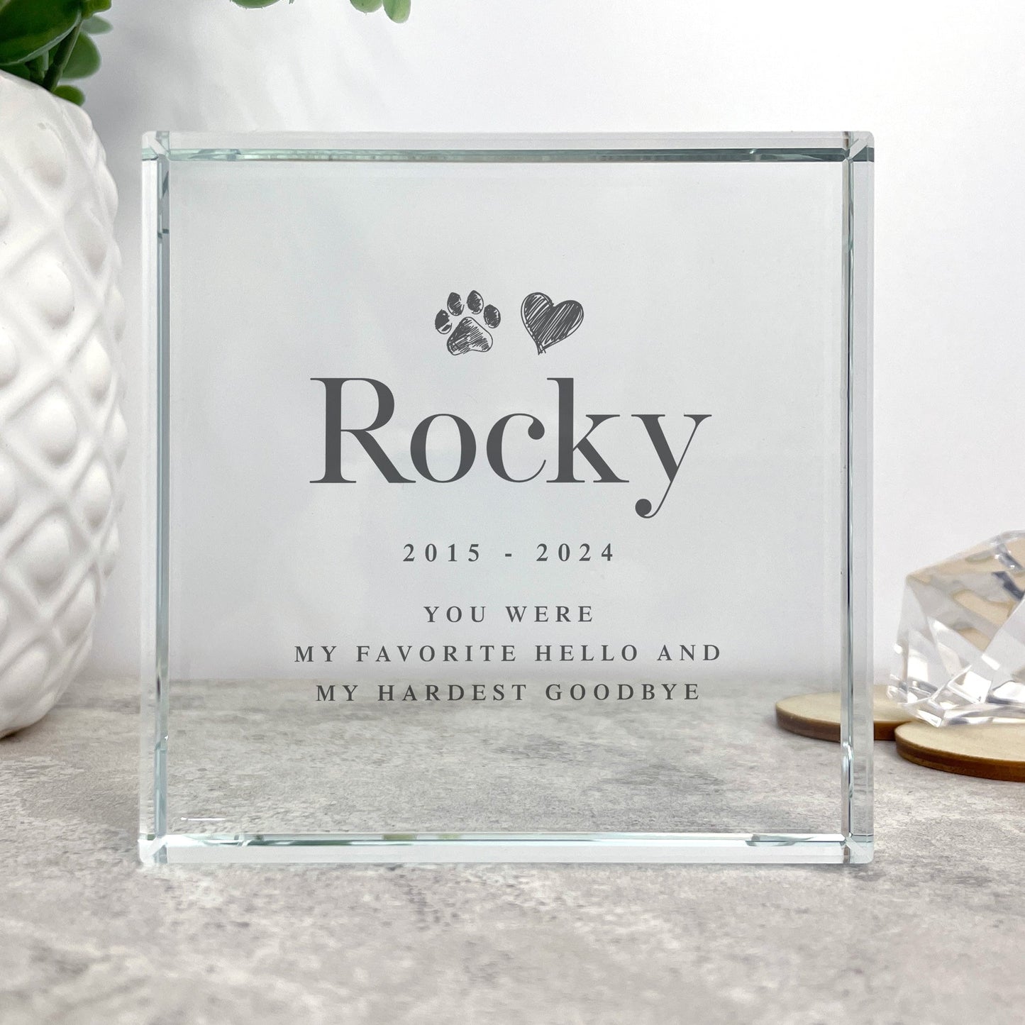 Personalised Sketch Pet Memorial Crystal Token