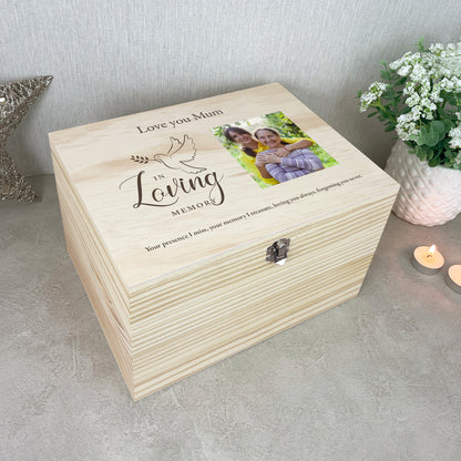 Personalised In Loving Memory Dove Photo Keepsake Box - 5 Sizes (16cm | 20cm | 26cm | 30cm | 36cm)