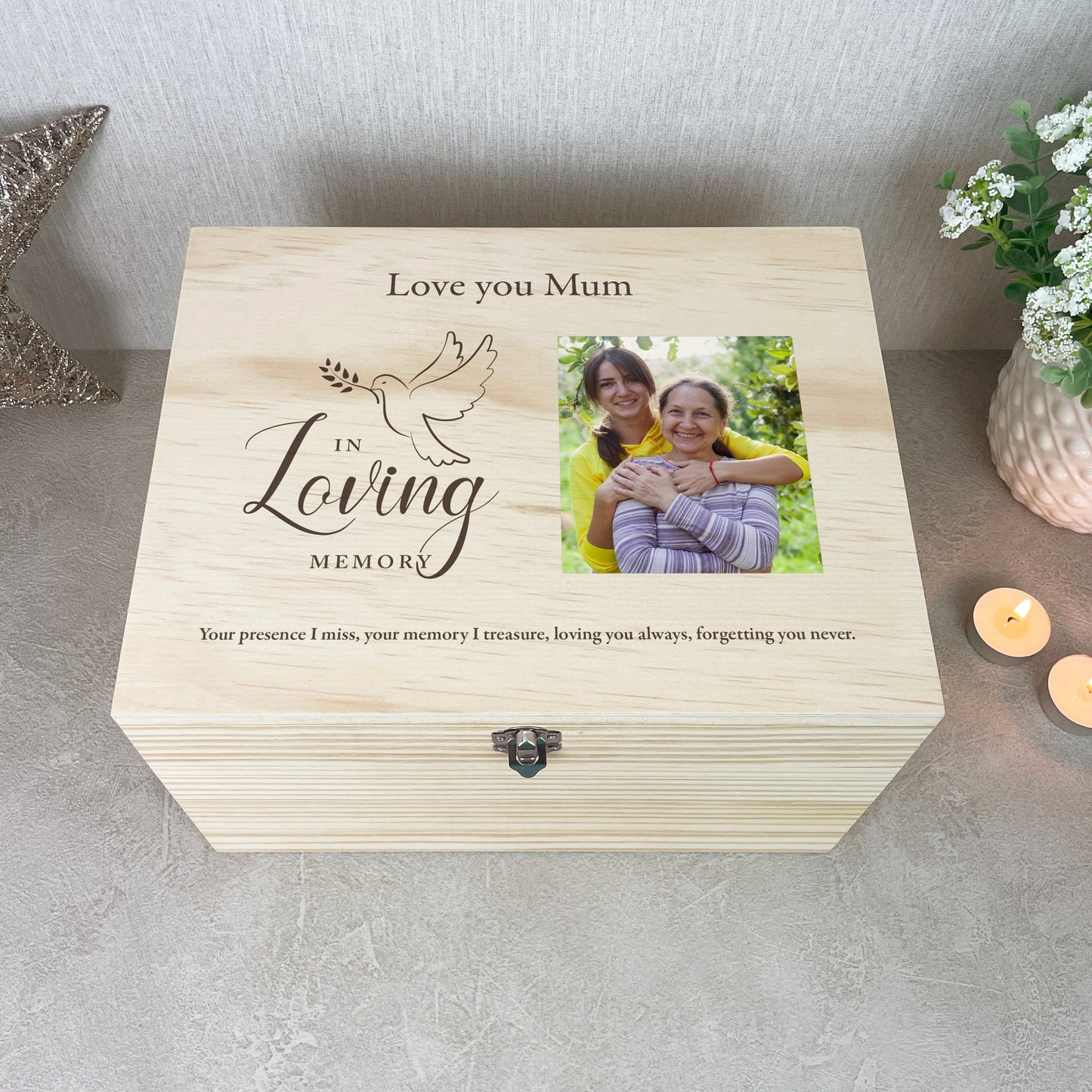 Personalised In Loving Memory Dove Photo Keepsake Box - 5 Sizes (16cm | 20cm | 26cm | 30cm | 36cm)