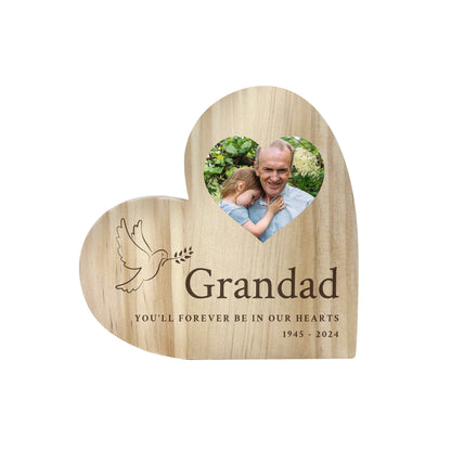 Personalised In Loving Memory Dove Photo Freestanding Wooden Heart