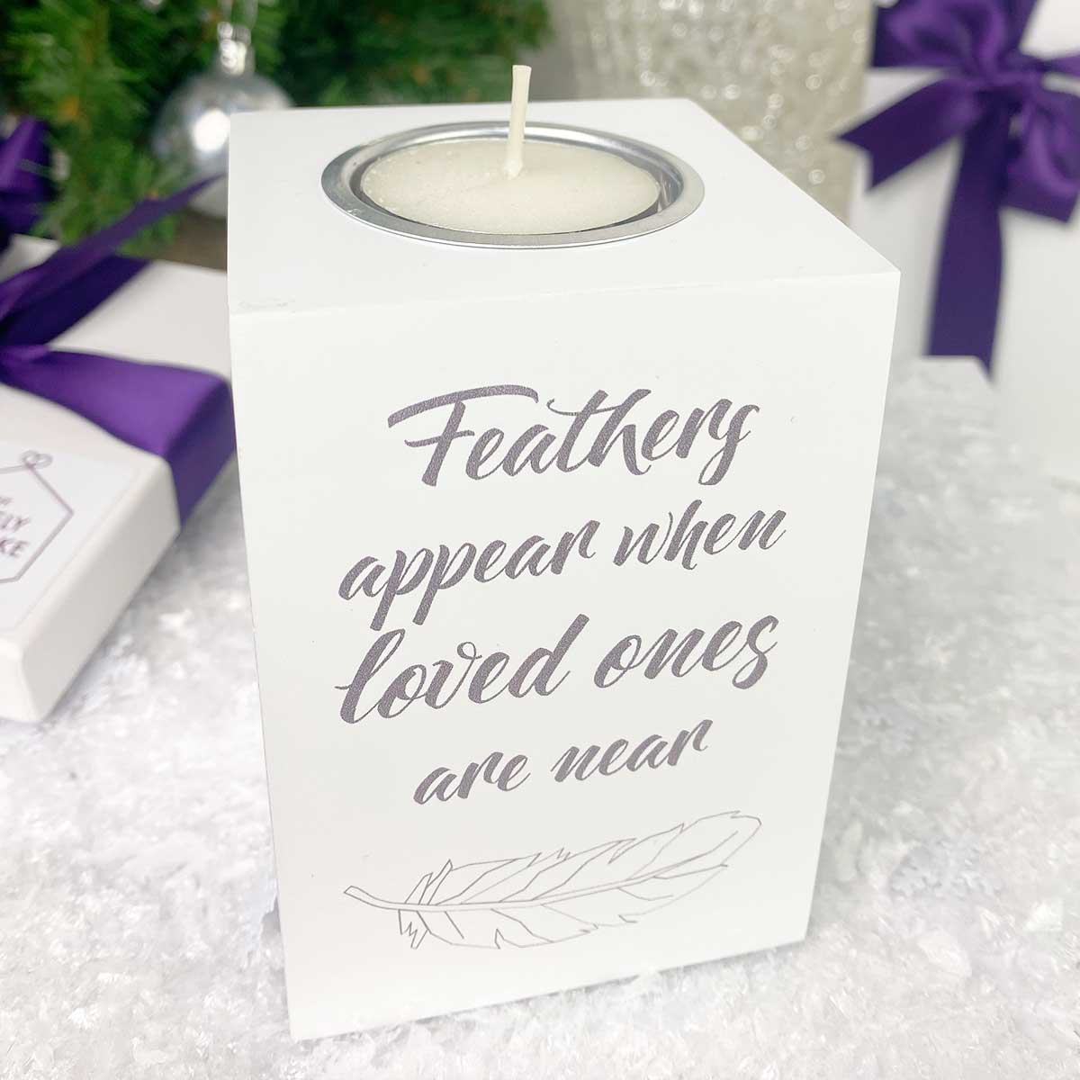 Feathers Appear Memorial Tea Light Holder