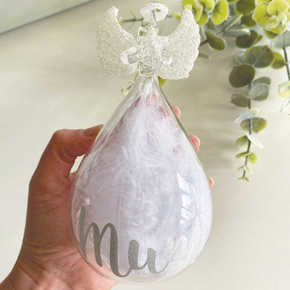 Personalised Feather Filled Glitter Angel Memorial Glass Ornament