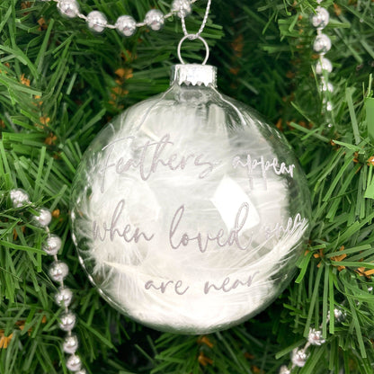 Personalised White Feather Filled Feathers Appear Glass Memorial Bauble