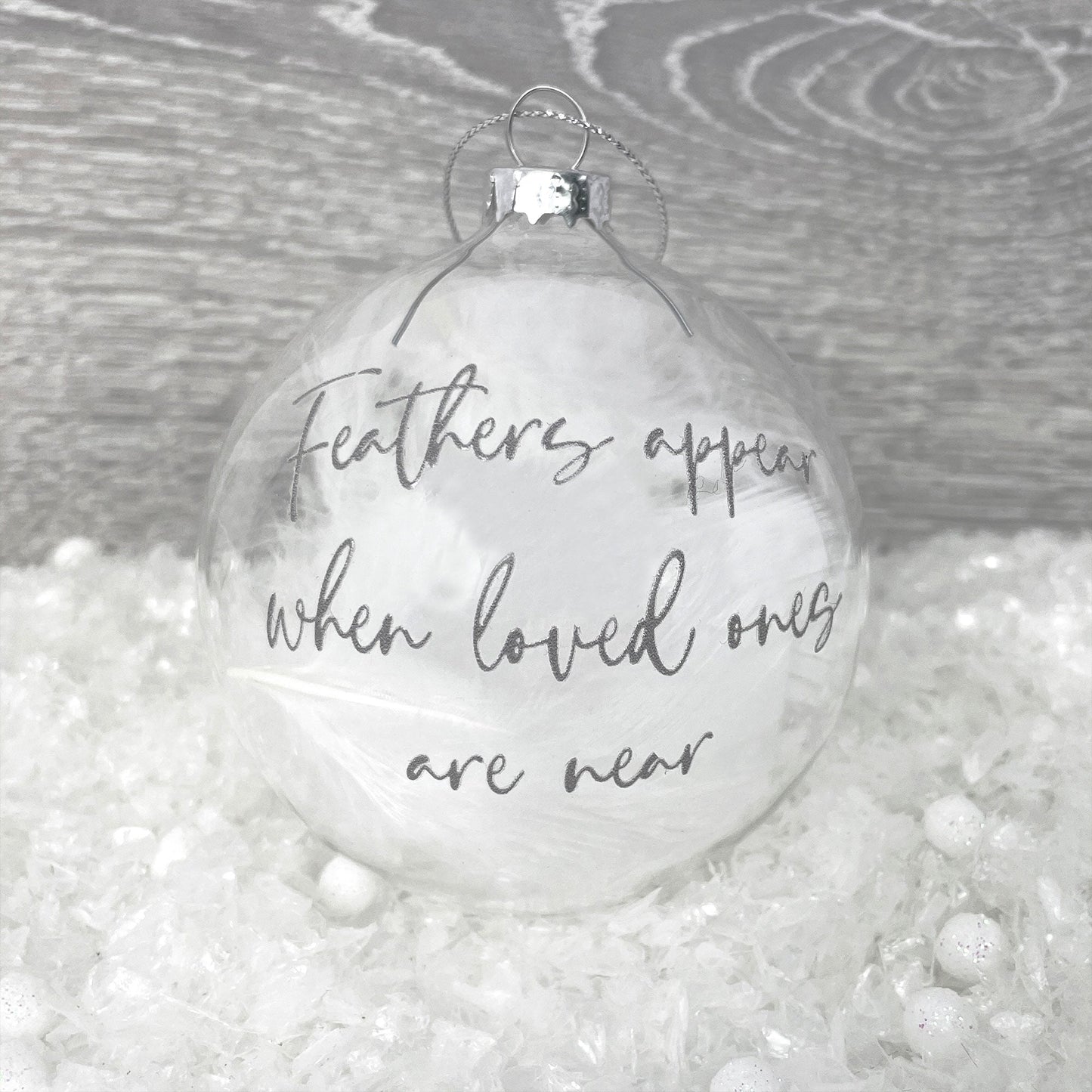 Personalised White Feather Filled Feathers Appear Glass Memorial Bauble