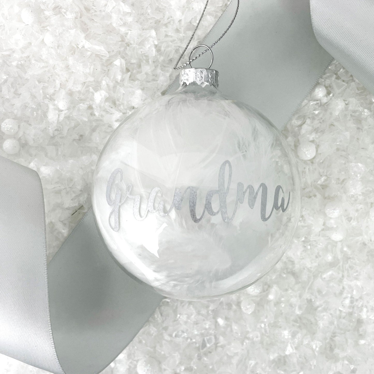 Personalised White Feather Filled Feathers Appear Glass Memorial Bauble