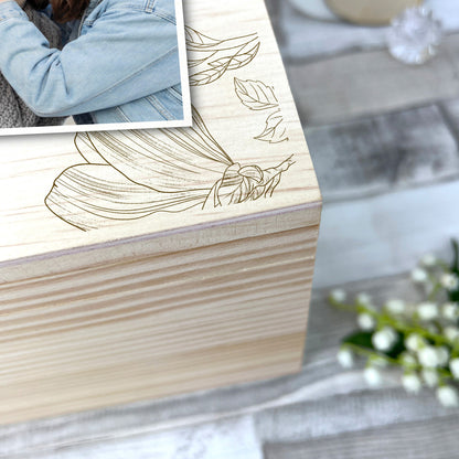 Personalised Floral Wooden Memorial Photo Keepsake Memory Box - 5 Sizes