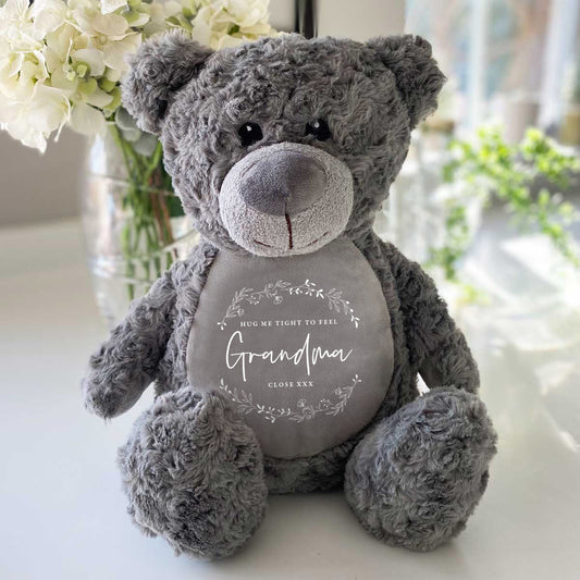 Personalised Wreath Ashes Keepsake Memory Bear - Grey