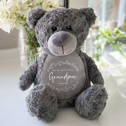 Personalised Wreath Record-A-Voice Keepsake Bear - Grey