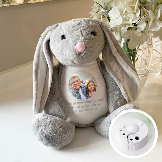 Personalised Photo Record-A-Voice Keepsake Memory Bunny - Grey