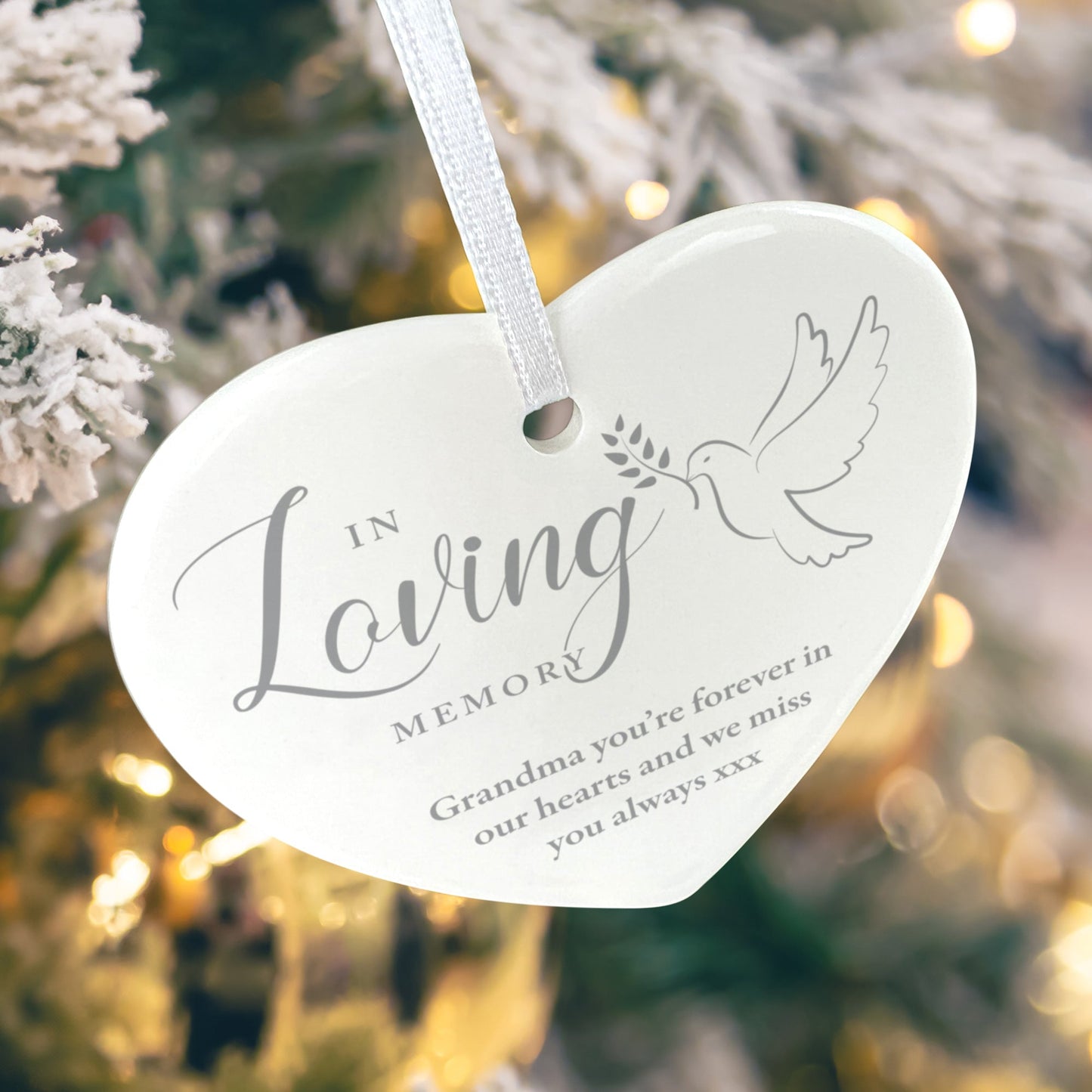 In Loving Memory Dove Ceramic Heart Hanging Decoration + Gift Box