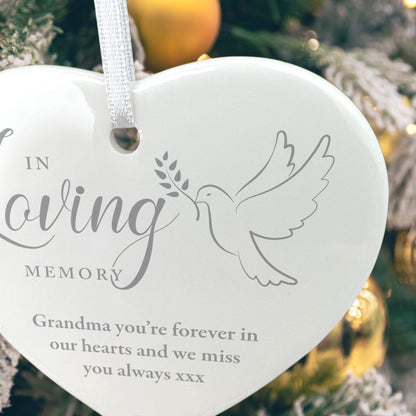 In Loving Memory Dove Ceramic Heart Hanging Decoration + Gift Box