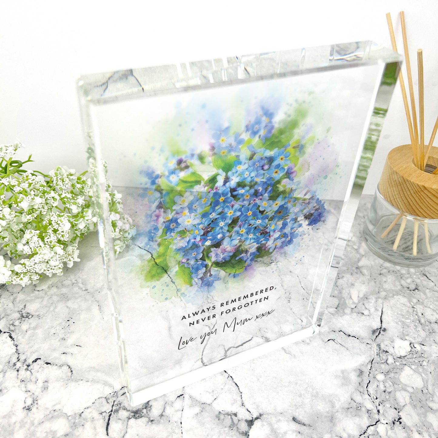 Personalised Forget-Me-Not Giant Crystal Block (19.5cm x 14cm)