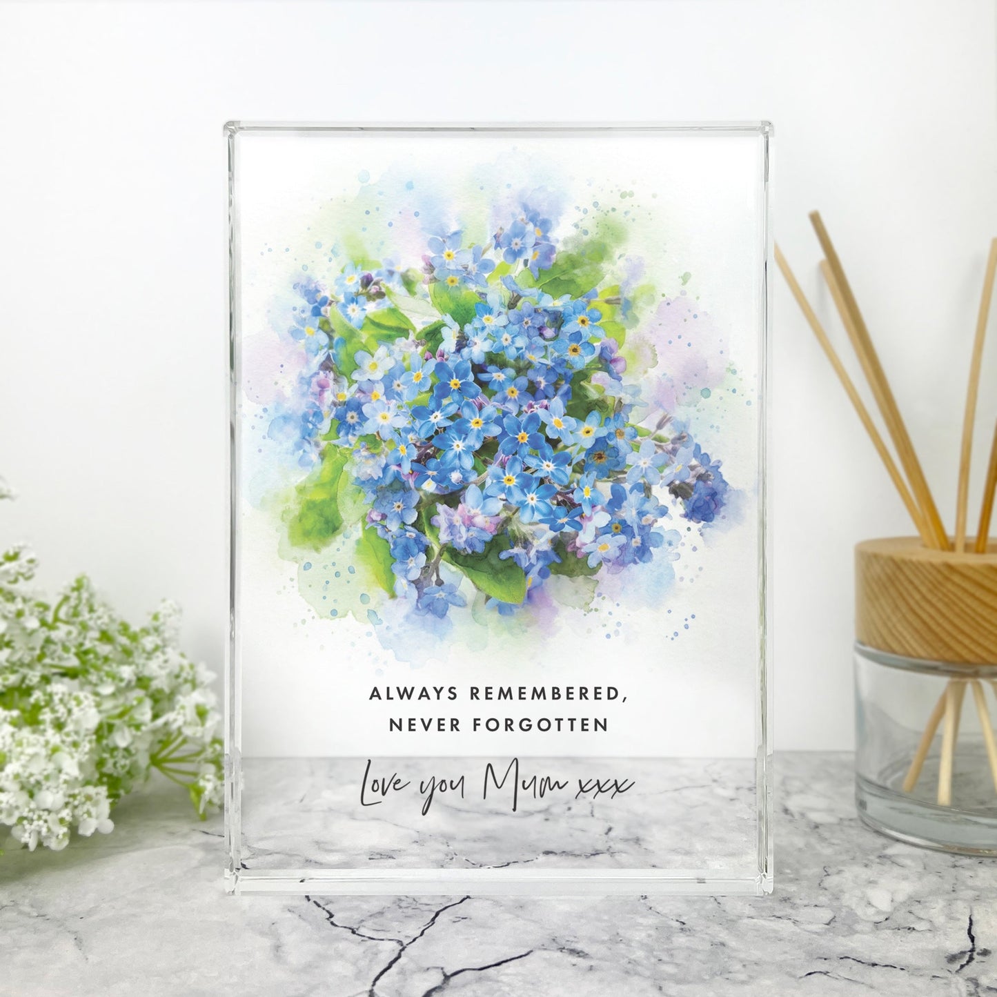 Personalised Forget-Me-Not Giant Crystal Block (19.5cm x 14cm)