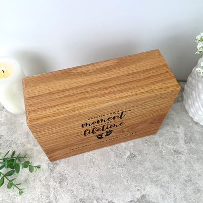 Personalised Slim Oak Urn For Cremation Ashes - Angel Baby Design