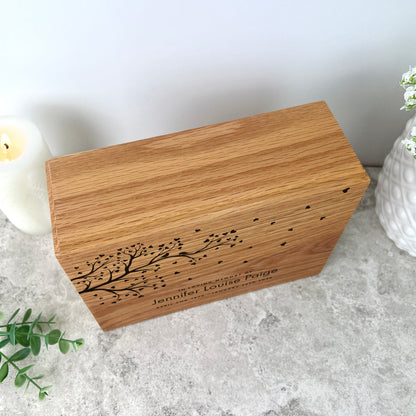 Personalised Slim Oak Urn For Cremation Ashes - Branch of Love Design