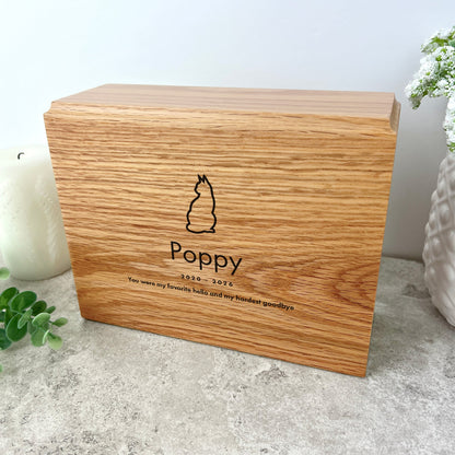 Personalised Slim Pet Oak Urn For Cremation Ashes - Dog/Cat Design