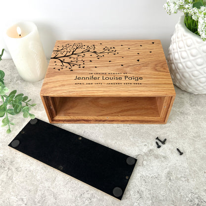 Personalised Slim Oak Urn For Cremation Ashes - Branch of Love Design