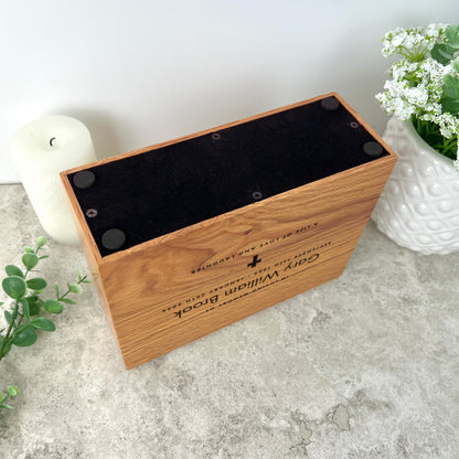 Personalised Slim Oak Urn For Cremation Ashes - Name & Icon Design