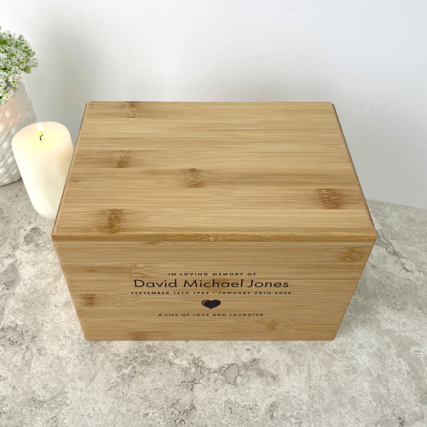Personalised Bamboo Urn For Cremation Ashes - Name & Icon Design