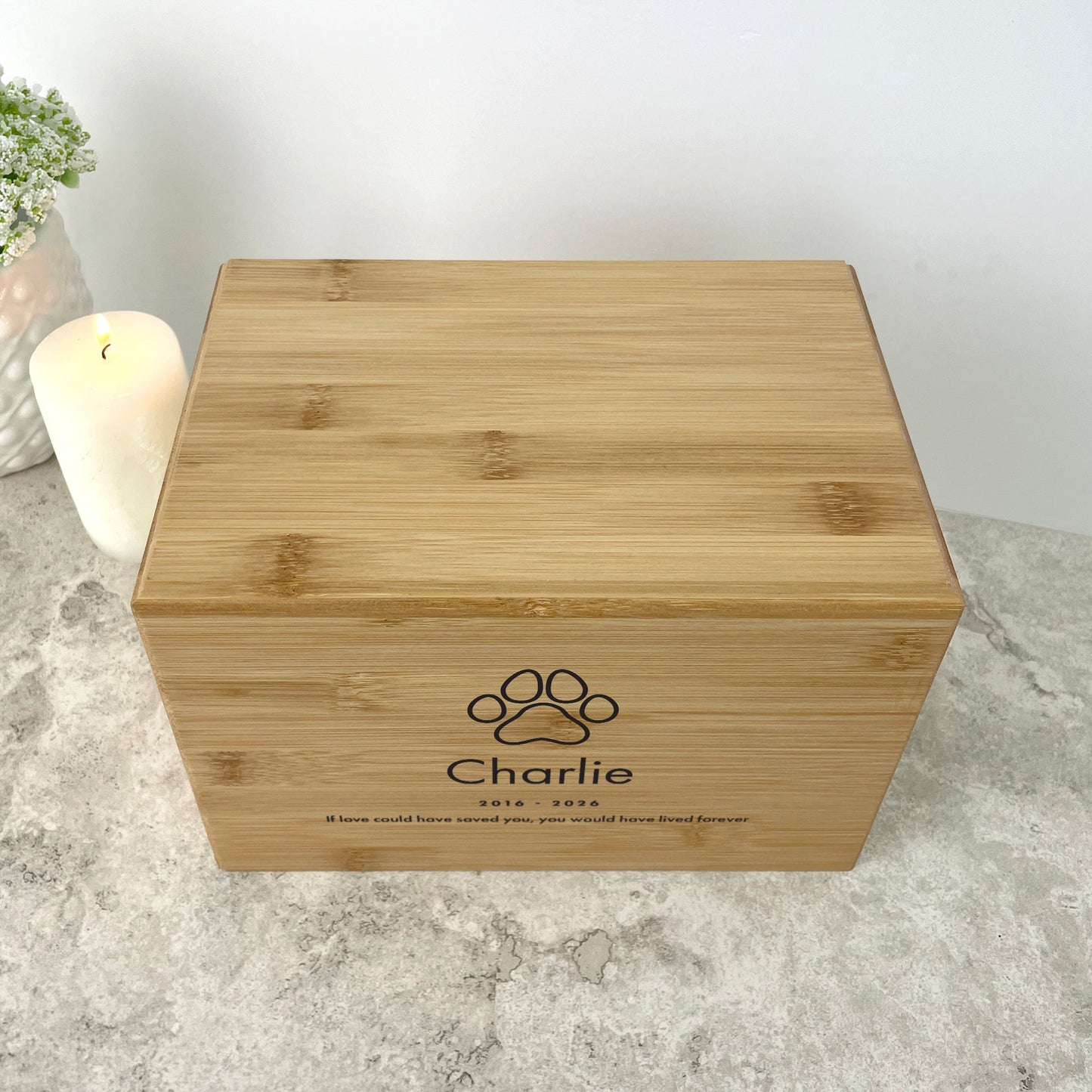 Personalised Bamboo Urn For Pet Cremation Ashes - Dog/Cat Design