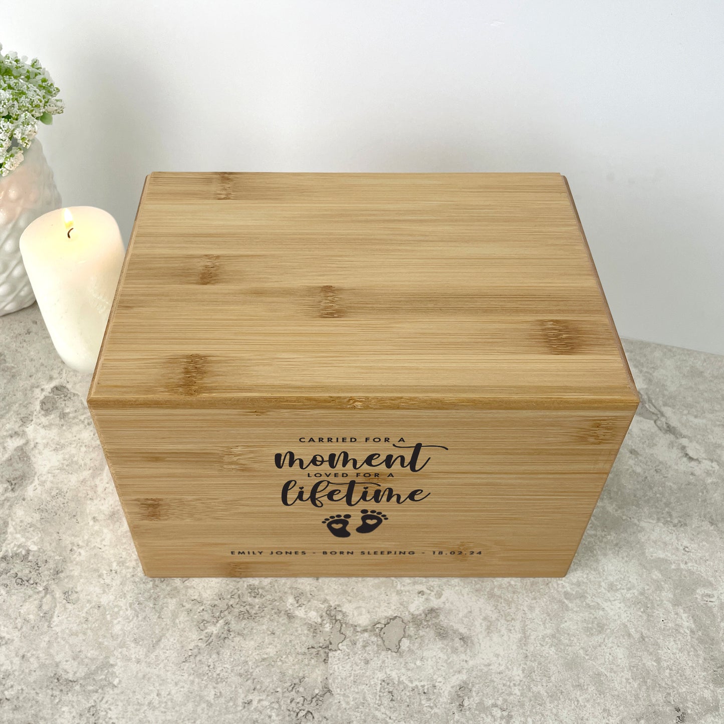 Personalised Bamboo Urn For Cremation Ashes - Angel Baby Design