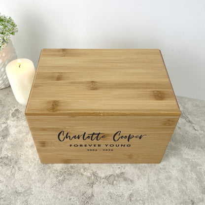 Personalised Bamboo Urn For Cremation Ashes - Modern Script Design
