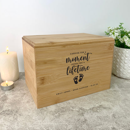 Personalised Bamboo Urn For Cremation Ashes - Angel Baby Design
