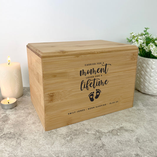 Personalised Bamboo Urn For Cremation Ashes - Angel Baby Design