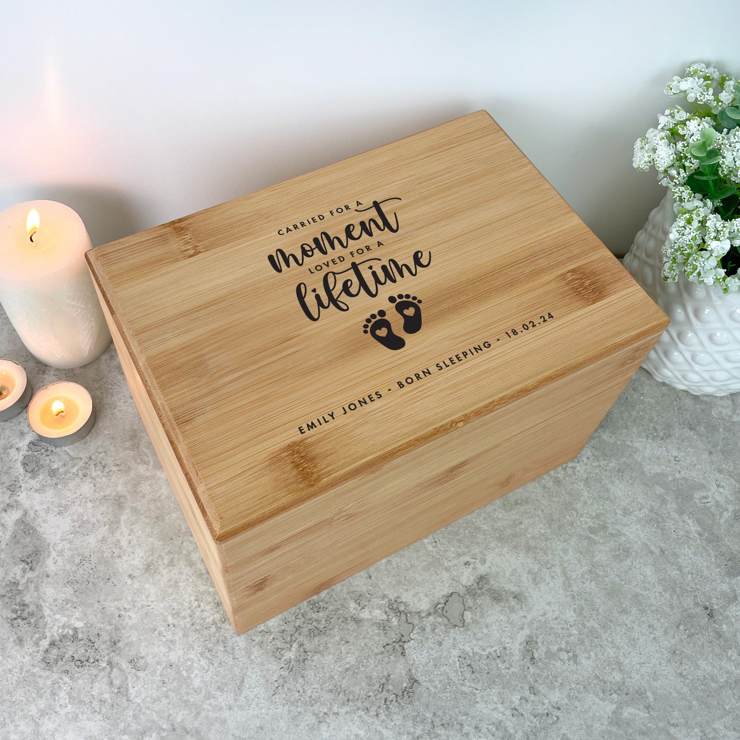 Personalised Bamboo Urn For Cremation Ashes - Angel Baby Design
