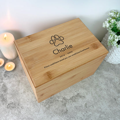 Personalised Bamboo Urn For Pet Cremation Ashes - Dog/Cat Design