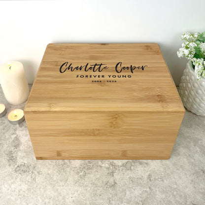 Personalised Bamboo Urn For Cremation Ashes - Modern Script Design